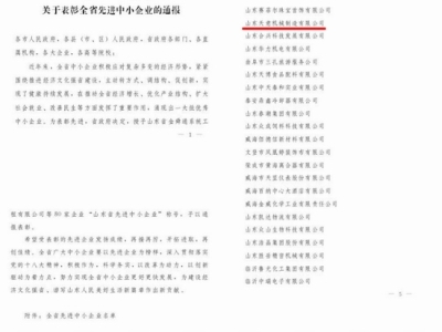 賀：山東天意機(jī)械股份有限公司被省政府評為全省先進(jìn)中小企業(yè)！
